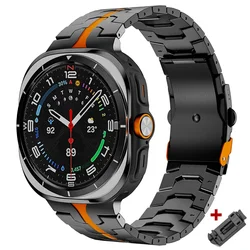 Premium Stainless Steel Watch Band - Elegant Business Style Bracelet, Curved End Design, 47mm for Galaxy Ultra 47mm (Black orange)