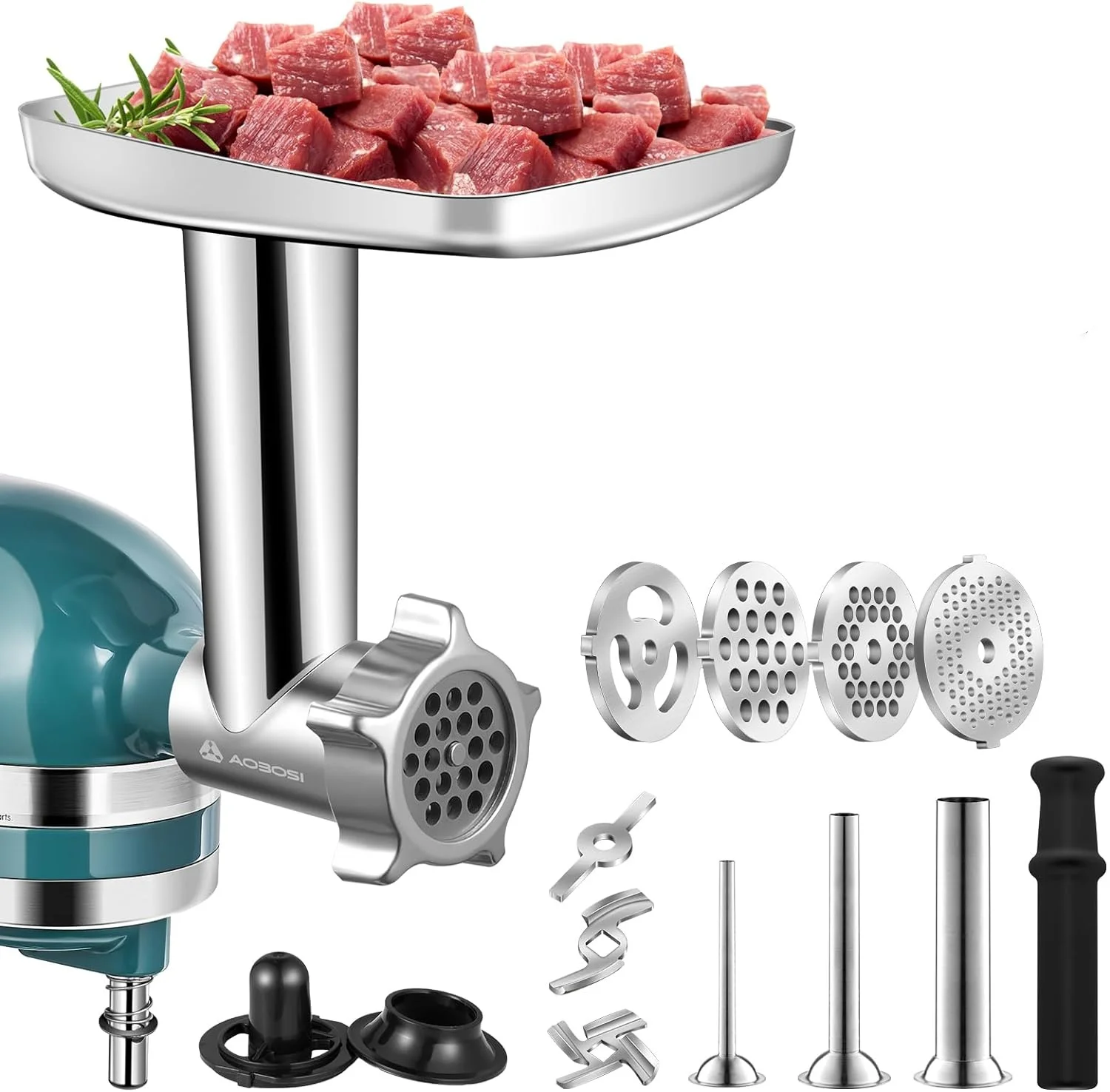 Accesorio para picadora de alimentos de Metal para KitchenAid, picadora de carne para KA incluida, 3 tubos de embutidor de salchichas 304 respetuosos con el medio ambiente