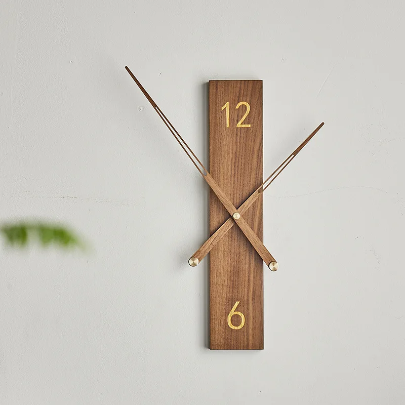 

DIY Walnut Pointer Living Room Decoration Wall Clocks Silent Movement Brief Style Silent Household Creative Wooden Clock