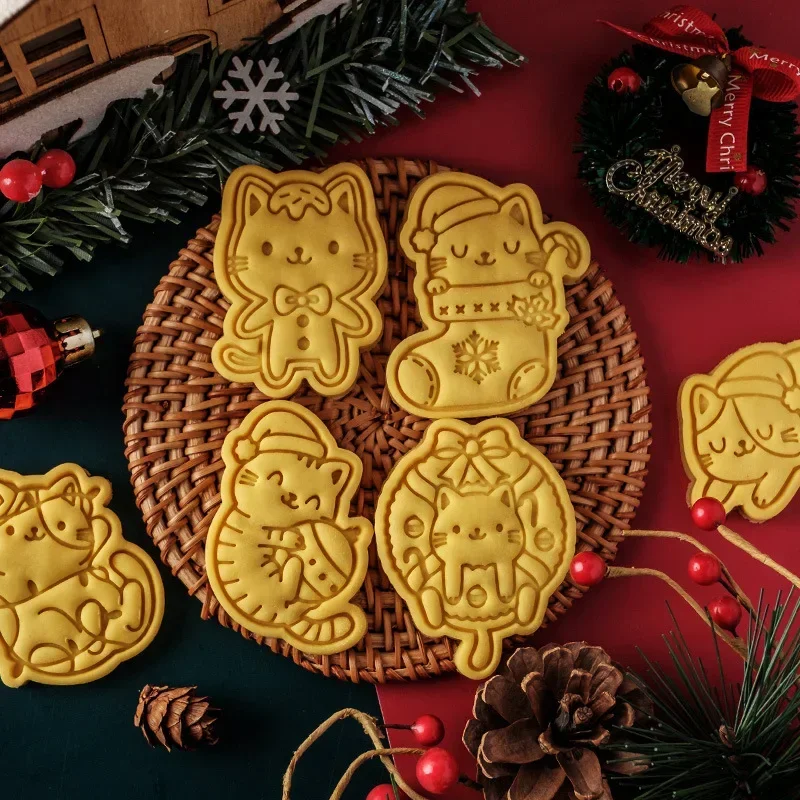 Cartoon Christmas Cat Cookie Cutter Mold Fondant Cake Cookies Decoration Cutting Mold DIY Baking Pastry Tool Kitchen Product cookie cutter cookie mould fondant cutter cookie printing mold baking mold baking decorating tools