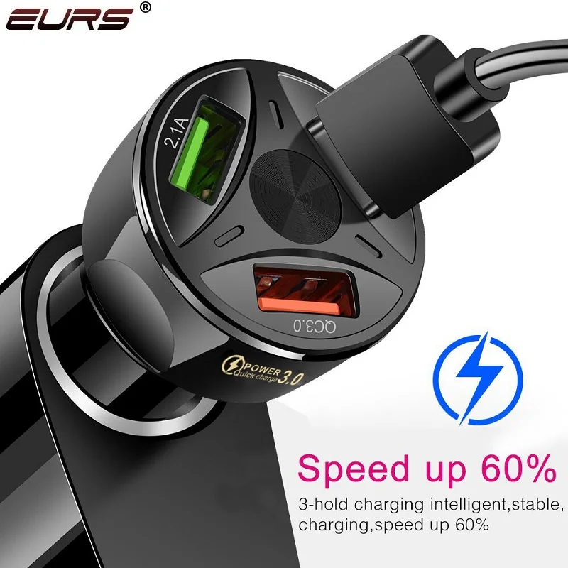 

EURS Cigarette Lighter Socket 4 USB Car Charge QC3.0 Fast Charging For Phone Ipad Charge Electronics Accessory 3.1A 12V 24V