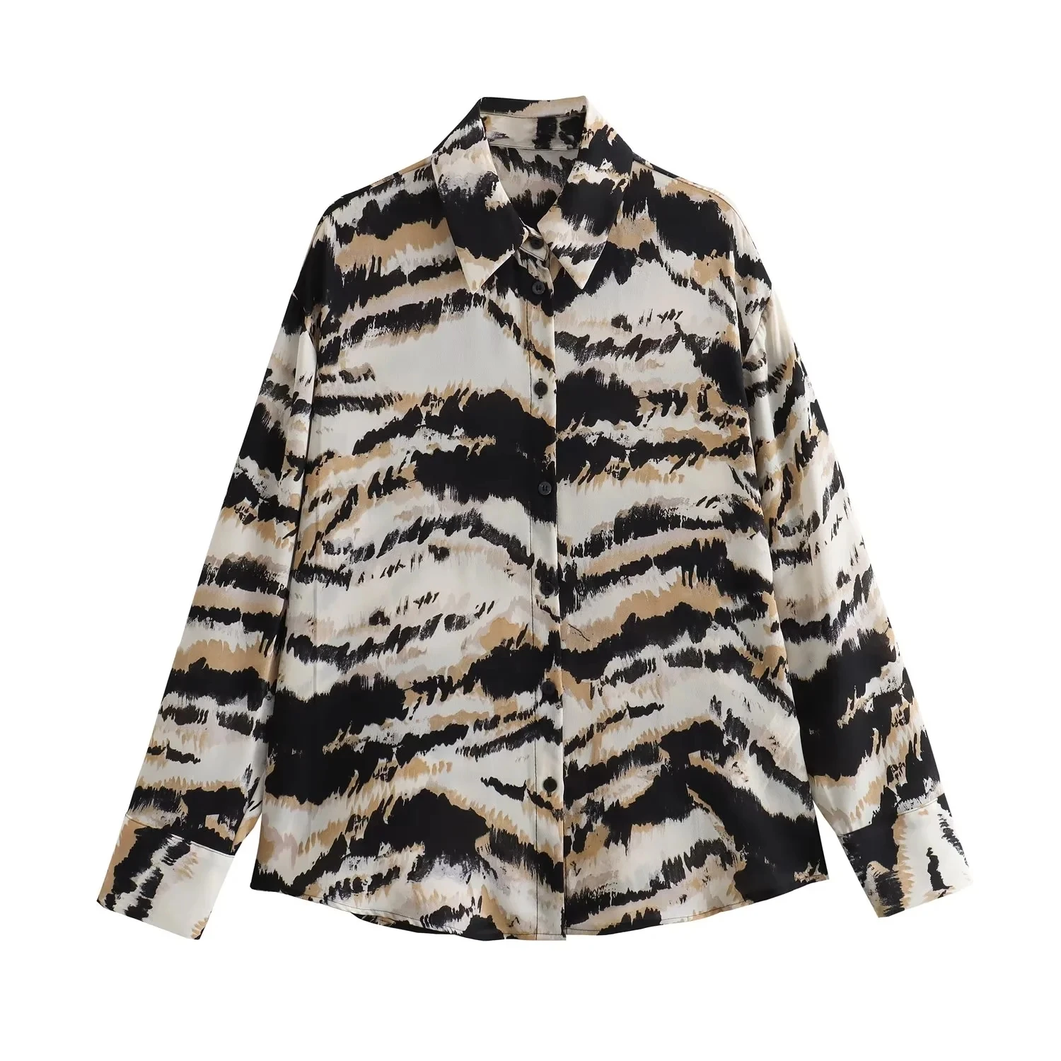 

Женская блузка на пуговицах с принтом, с длинным рукавом