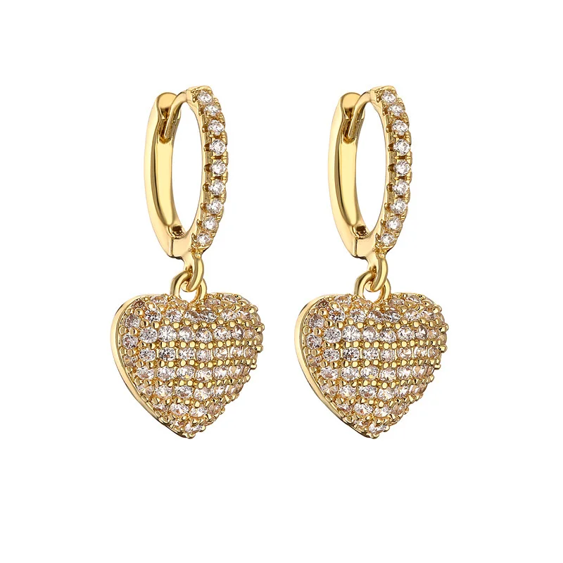 Earrings Women's 18k Gold Plated Colorful Crystal Zircon Heart shaped Earrings Popular Fashion Jewelry Couple Gift