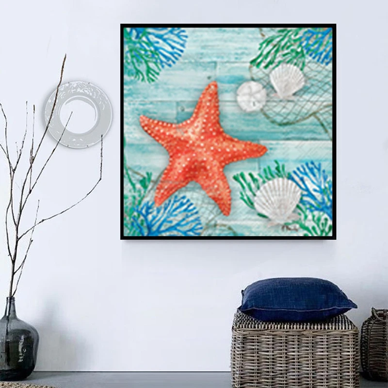 5D DIY Sea Diamond Painting Turtle Starfish Sailboat Full Drill Embroidery Scenery Mosaic Art Picture of Rhinestones Home Decor