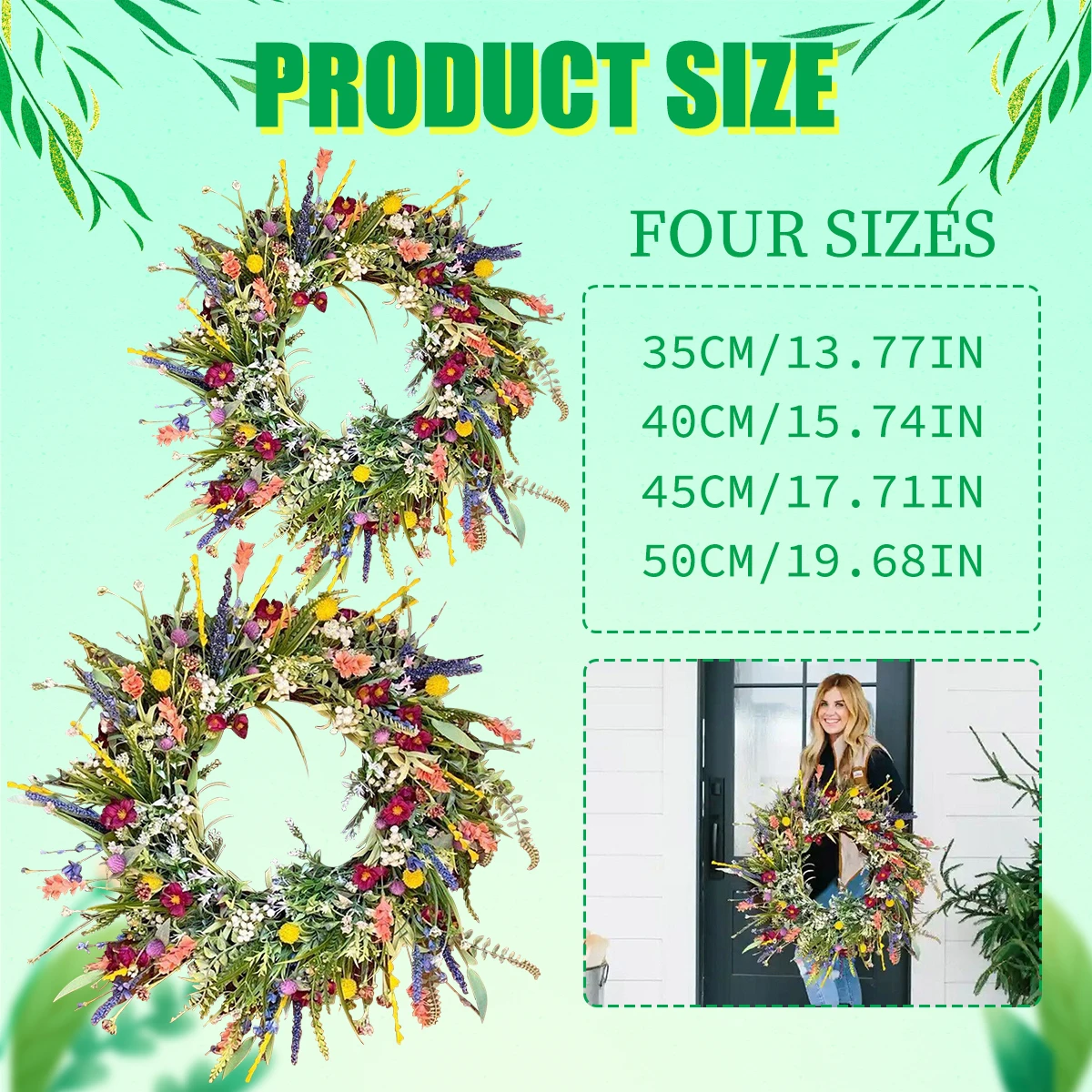 35cm Artificial Flower Wreath Wildflower Garland Buttercup Fresh Green  Plant Front Door Garland Wall Hanging Decor Ornaments - AliExpress