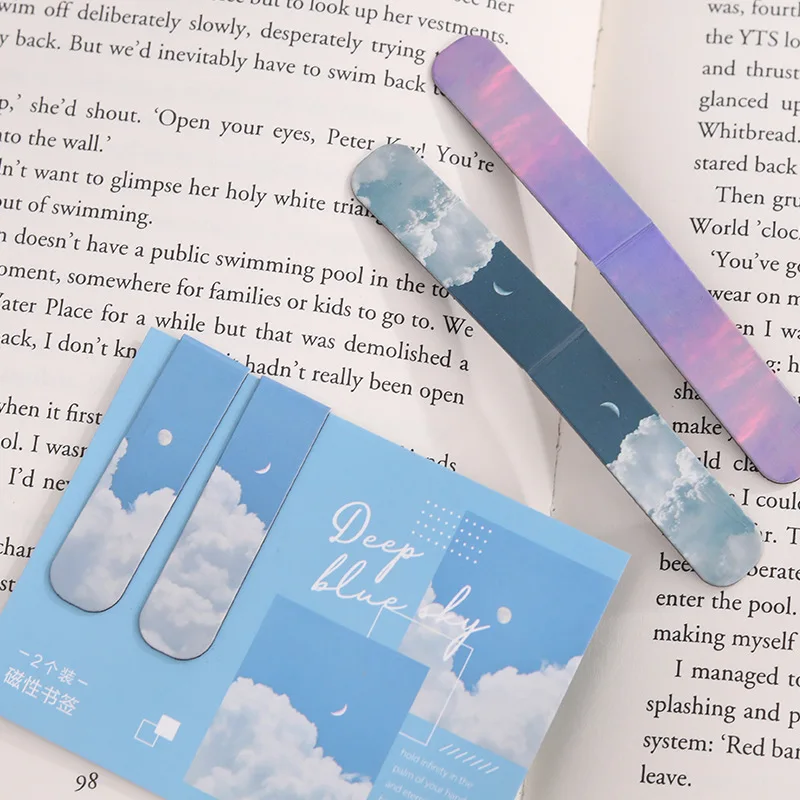 2 PCS Misty Fantasy Clouds Sea Forest Landscape Magnetic Bookmark for Pages Books Readers Book Marks Sakura Stationery 1