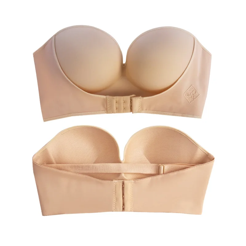 Women Sexy Strapless Push Up Bra Front Closure Bralette Invisible Bras  Underwear Lingerie 1/2 Cup Seamless Brassiere ABC Cup