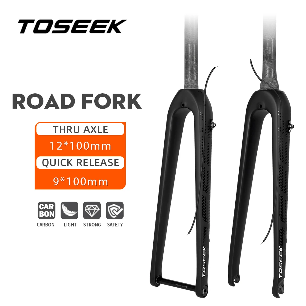 TOSEEK TFK-R20 Gravel Fork All Carbon Fiber Road Bicycle Front Fork with Internal Cables, Thru Axle Quick Release for Gravel Bikes