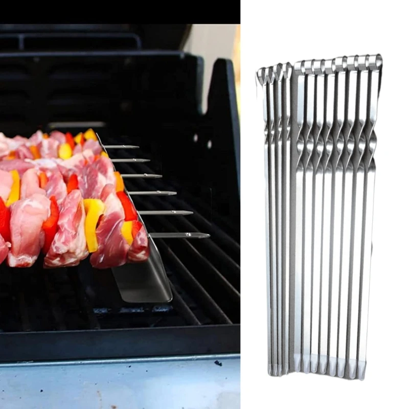 Set of 12 Stainless Steel Grilling Skewers Barbecue Skewers Outdoor Cooking Picnics