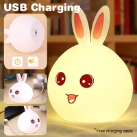Clap Lamp Led Cute Rabbit Night Light Abs Silicone Usb Rechargeable Bedside Night Lamp Sensor For Kid Girl's Bedroom Decoration 2
