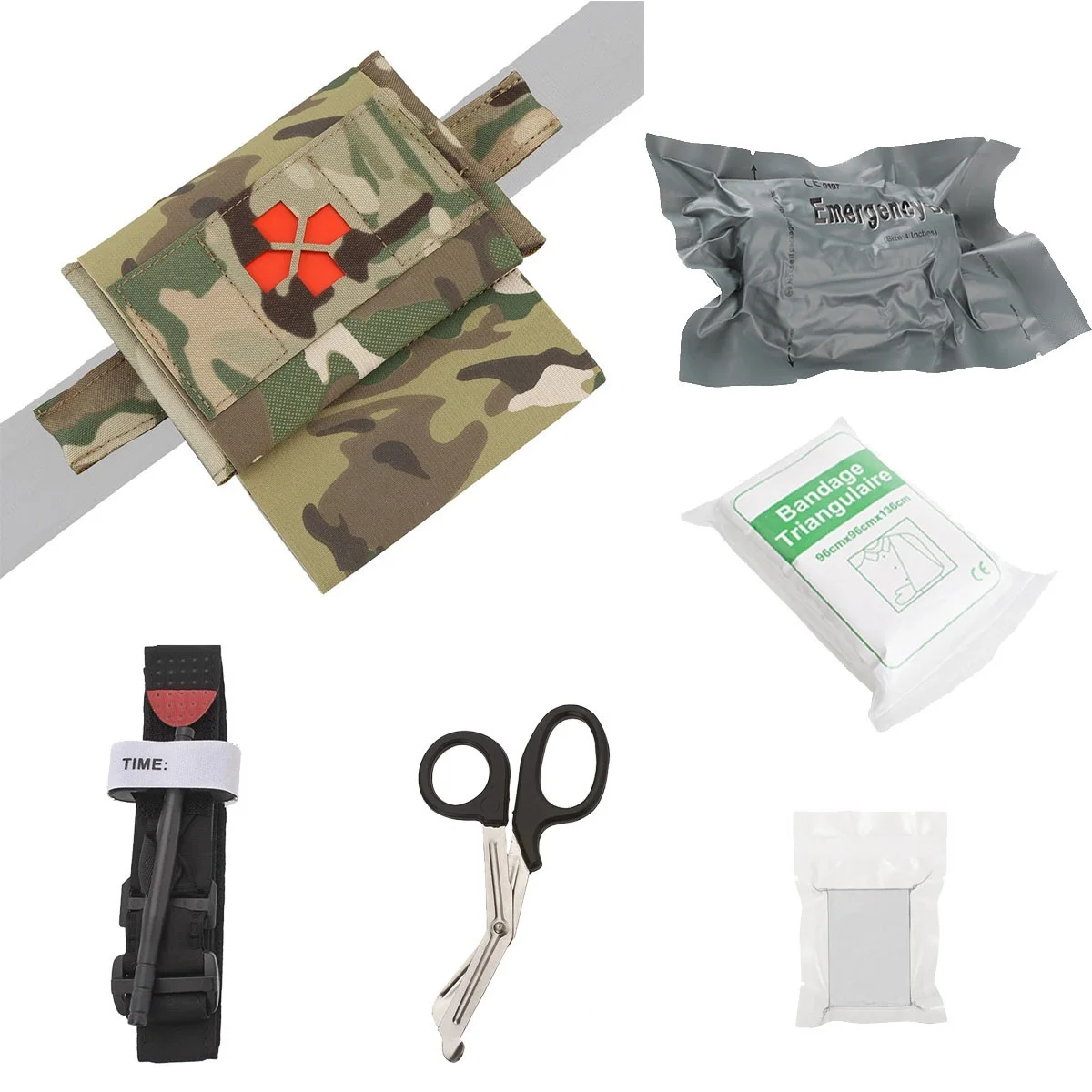 

Airsoft Tactical Medical Trauma Kit Tourniquet Kit, Quick Deploy Compact First Aid Molle Pouch, Belt or MOLLE Attach for Hunting