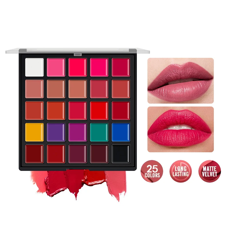 25-Color Matte Lip Palette – Highly Pigmented, Smooth & Blendable, 2-in-1 for Lips & Cheeks, Compact Makeup Palette, Long-Wear