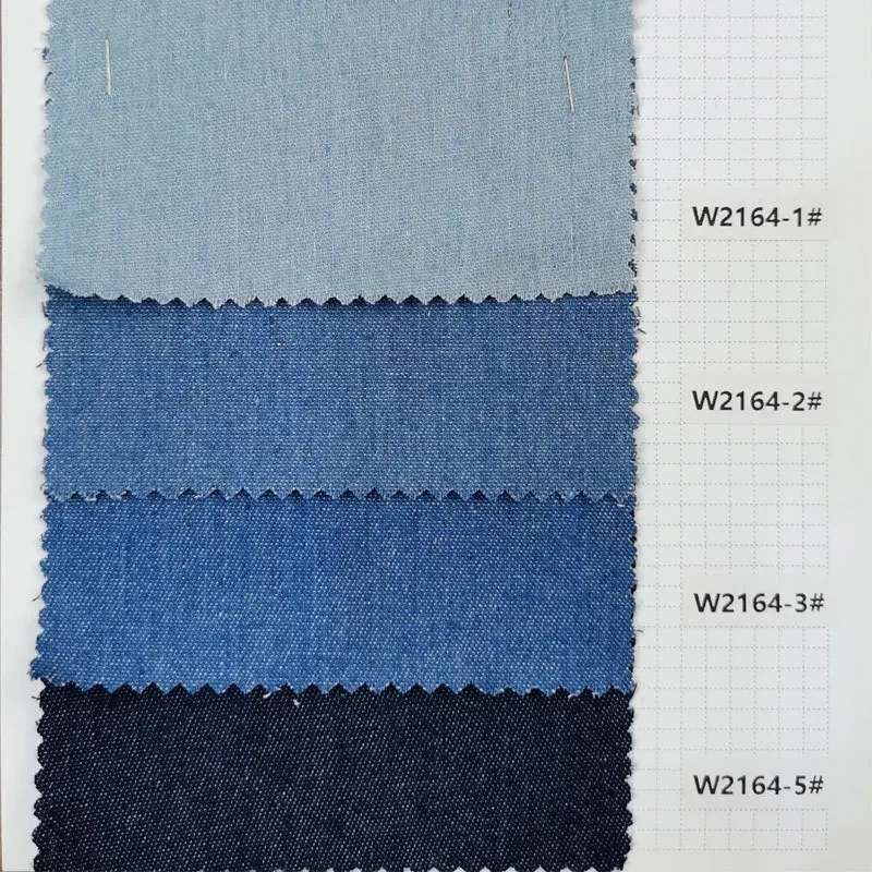 Washed Pure Cotton Denim Fabric 16*16 Plain Weave No Stretch Blue Shirt Material Thin Cowhide for Clothing Accessories