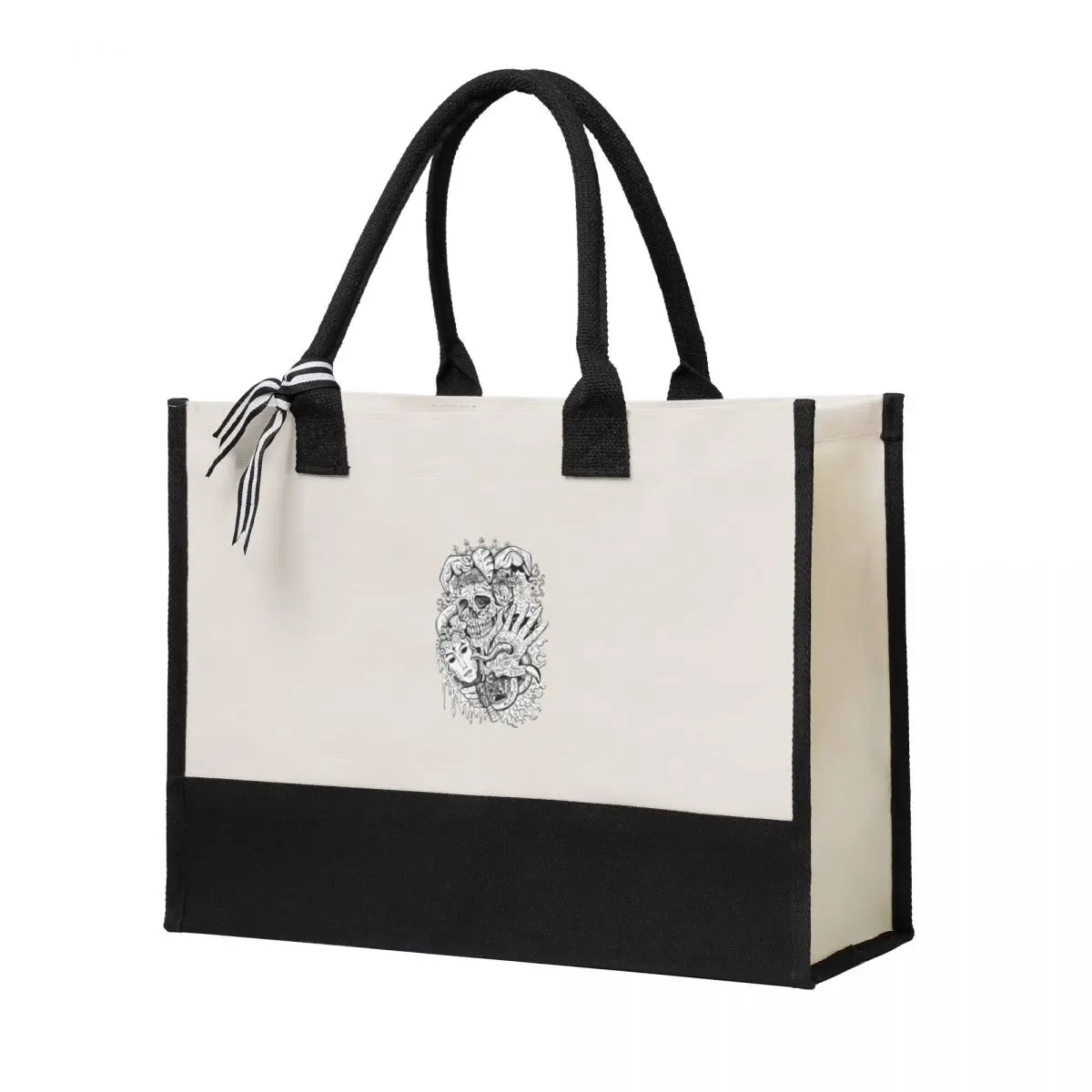 

Black And White Fantasy Joker Skull With Mask And Tentacles Canvas Bag Shopping Bag Wedding Decoration Travel Wedding Bag