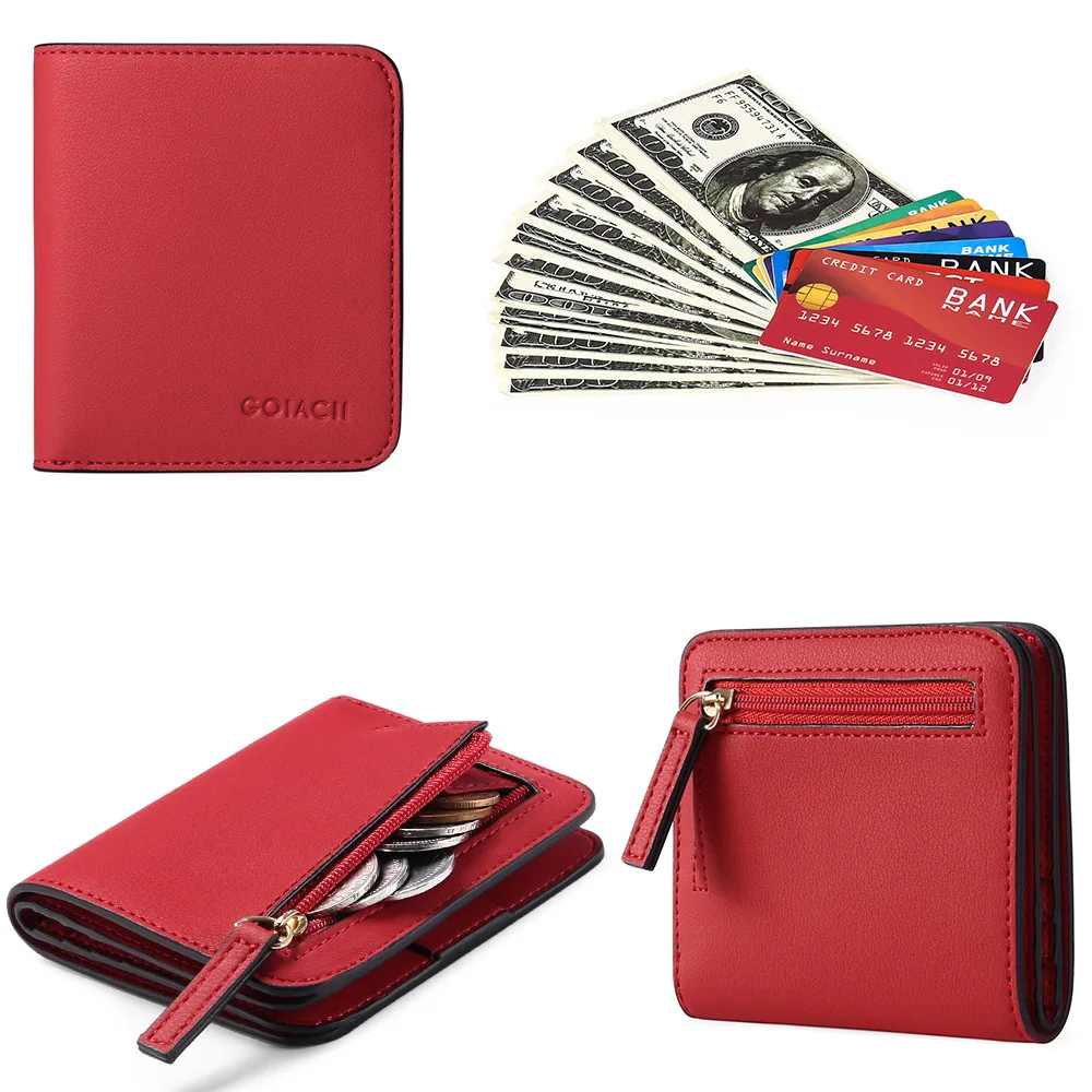 Women's Short Wallet Card Holder PU Leather Minimalist Female Ultra Thin Wallet Zipper Coin Purse Solid Color Money Bag Quality