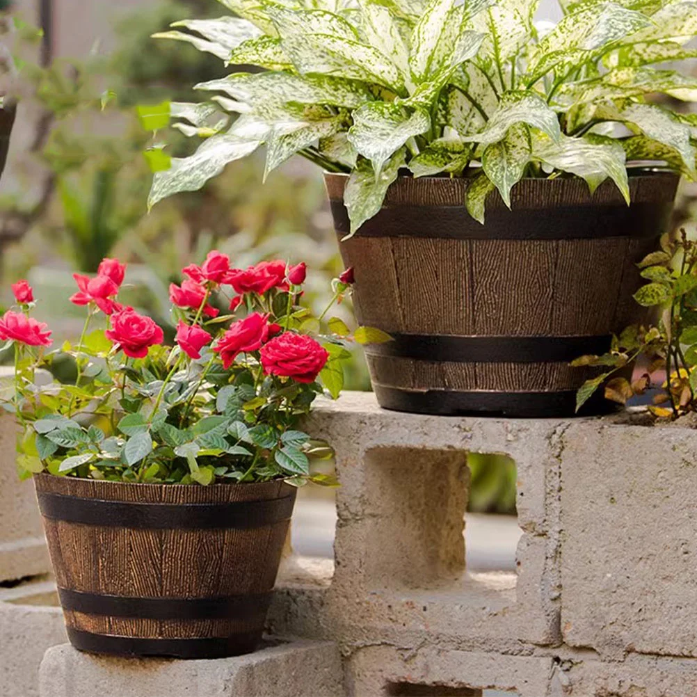 

Garden Whiskey Barrel Living Room Floor-standing Fashionable Ornaments Resin Planter