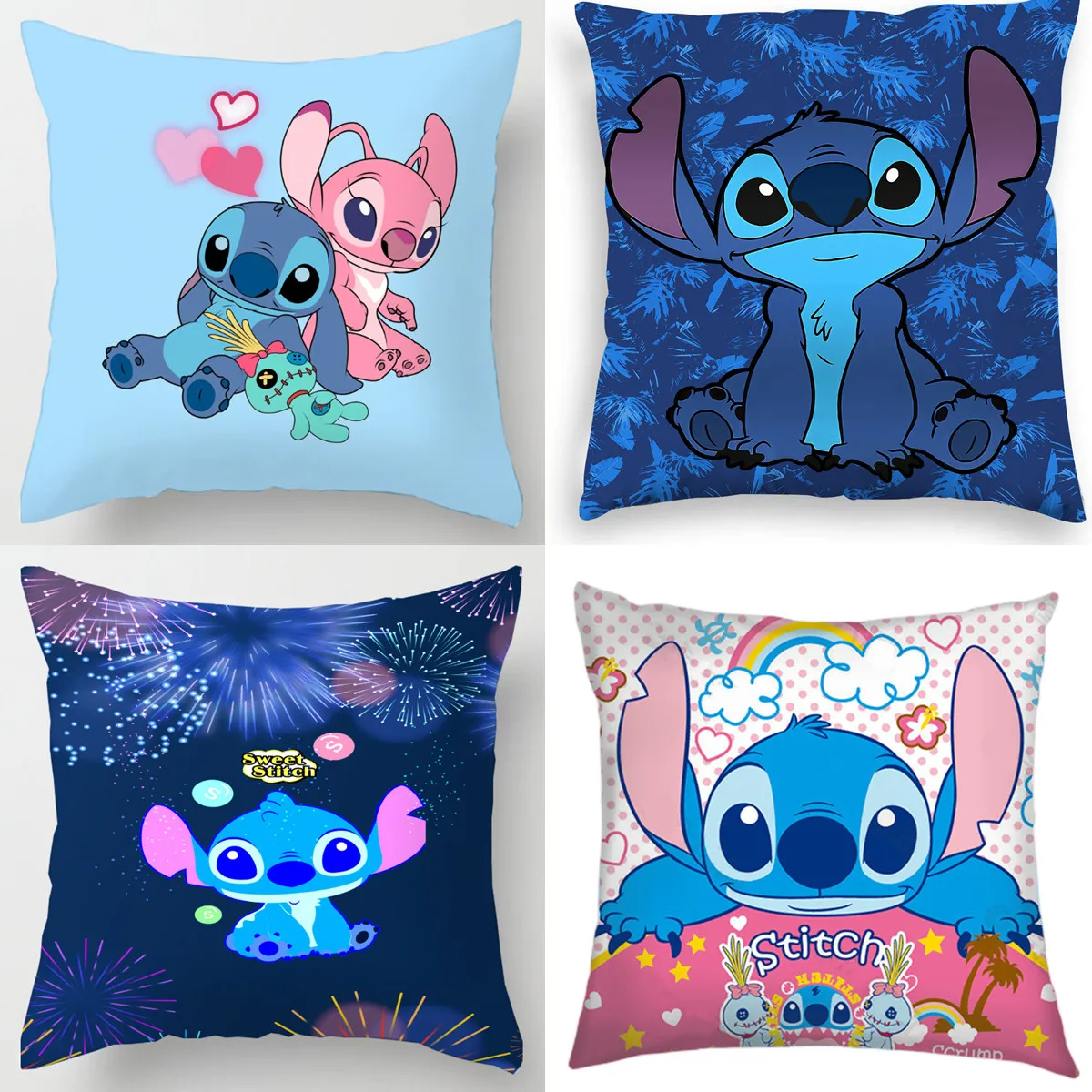 Taie d'oreiller imprimée double face Disney Anime Stitch, figure Kawaii, taie d'oreiller pour chambre d'enfant, décoration intérieure, cadeaux