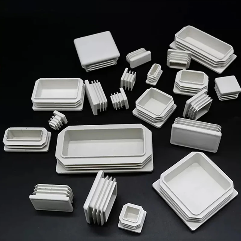 15x15mm100x100mm 흰색 플라스틱 사각/직사각형 튜브 내부 플러그 블랭킹 엔드 캡 미끄럼 방지 테이블 의자 발 커버
