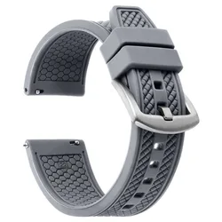 Premium Silicone Sports Watch Band - Waterproof Strap - Black Buckle (Grey)
