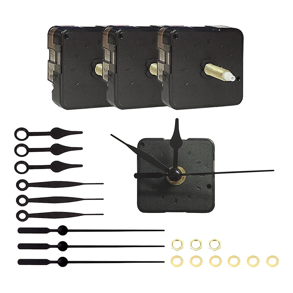

3 Pieces Clock Movements DIY Wall Clock Battery Operated Mechanism Clock Matching Parts and Pointers Shaft Length 22Mm