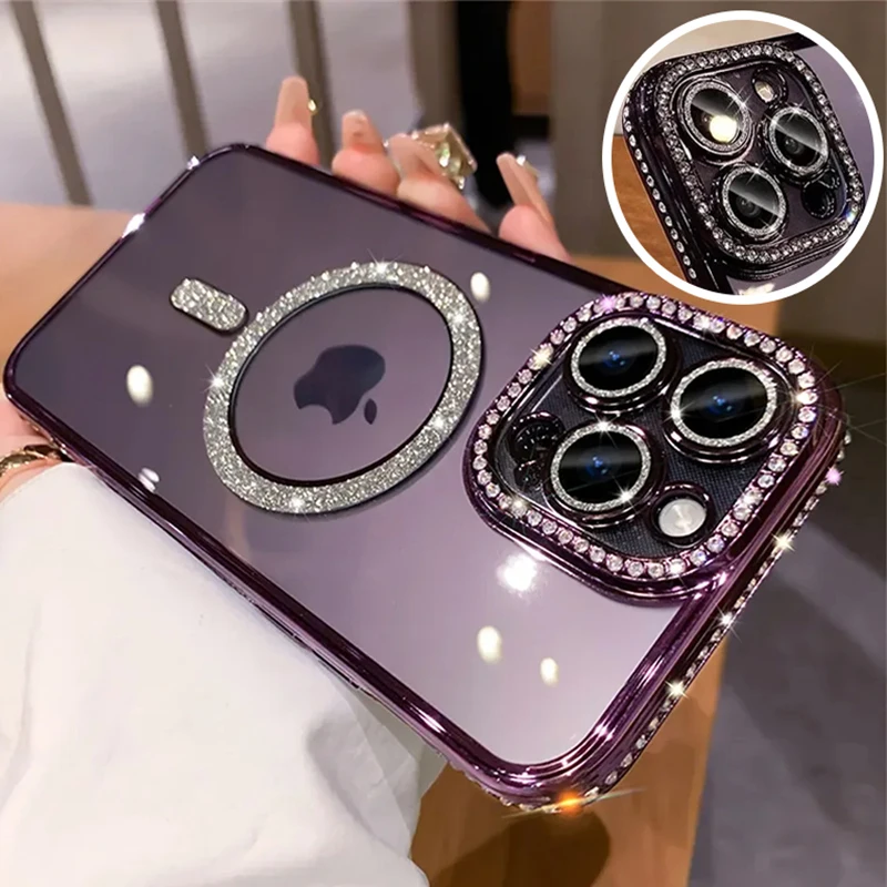 

Luxury Crystal Diamond Clear Case For iPhone 15 11 12 13 14 Pro Max Plus Bling Sparkly Magsafe Magnetic Wireless Charging Cover