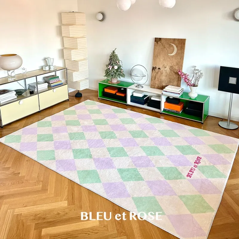 

Nordic Style Carpets for Living Room Checkerboard Bedroom Decor Plush Carpet Fluffy Soft Children's Rug Home Plaid Floor Mat