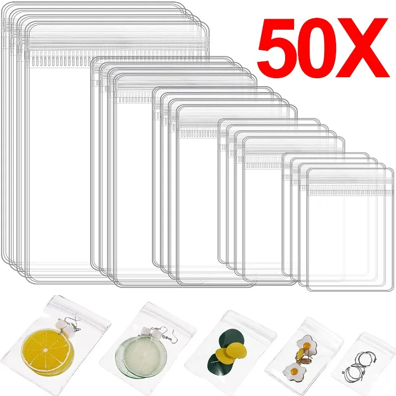 

10/50Pcs Transparent PVC Jewelry Organizer Pouches Bags Anti-Oxidation Earring Pendant Necklace Bracelet Storage Holder Box