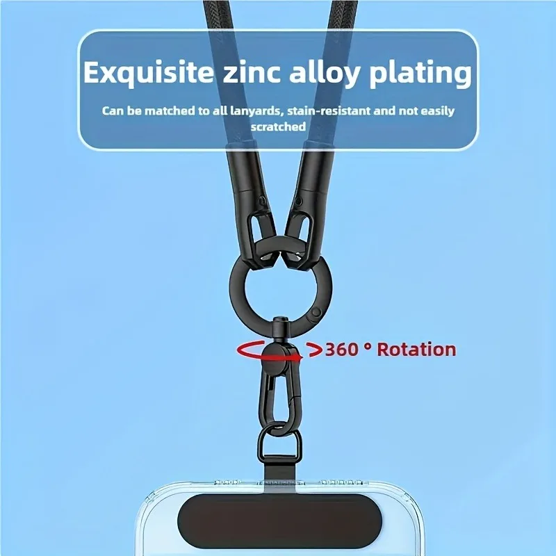 스테인리스 스틸 폰 끈 클립 패치 360 ° 회전식 분실 방지 휴대폰 케이스 걸이용 다이어프램 로프 스냅 탈부착 가능 초슬림