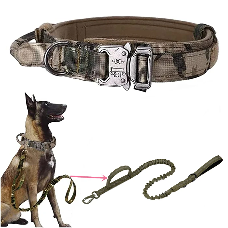 Militar Pet Collar Leash Médio Grande Cão