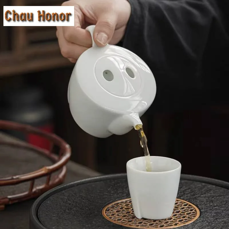 200ml Boutique White Porcelain Teapots Handmade Household Kungfu Teaset Ball Hole Filtration Beauty Pot Tea Ceremony Accessories