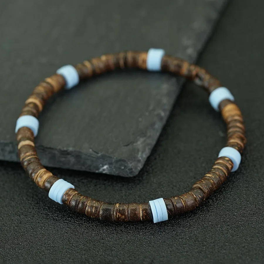 Noter Neues Natürliches Kokosnuss-Perlen Holzarmband Unisex Poly Clay Strang-Armband Strand Surfing Schmuck Leichtgewichtig Bequem – Detail 9
