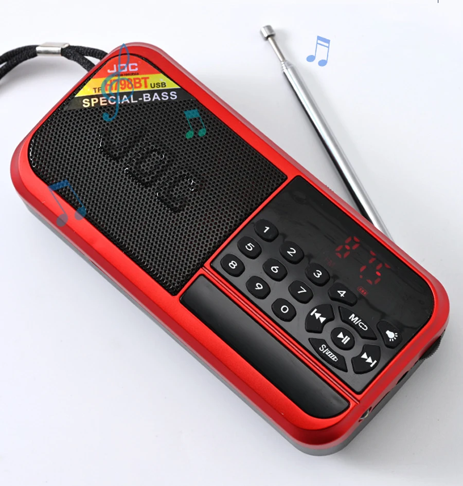 미니 휴대용 포켓 FM 라디오 LED 라이트 USB MP3 블루투스 스피커 라디오(워크맨용 충전식 배터리 포함) 하이킹용