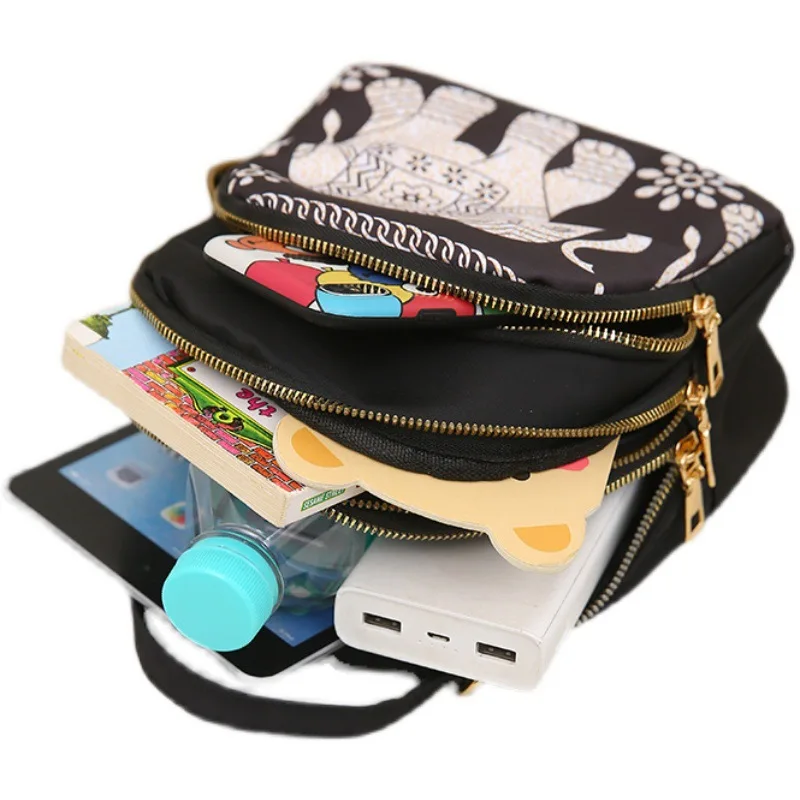 Fashion Printing Backpack Women Large Capacity Nylon Rucksack Multilayer Crossbody Bag School Bags Waterproof Travel Knapsack