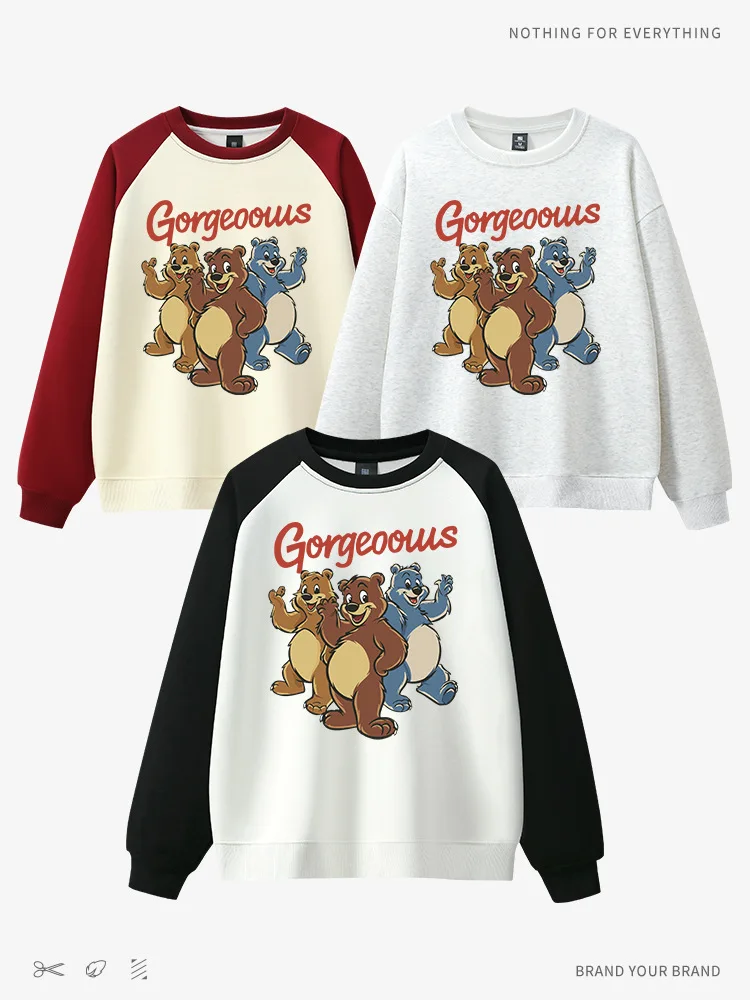 CGC Korean Fashion Cartoon Bear Print Women Sweatshirts High Quality Pure Cotton Hoodies Casual Loose Pullovers y2k Style Tops