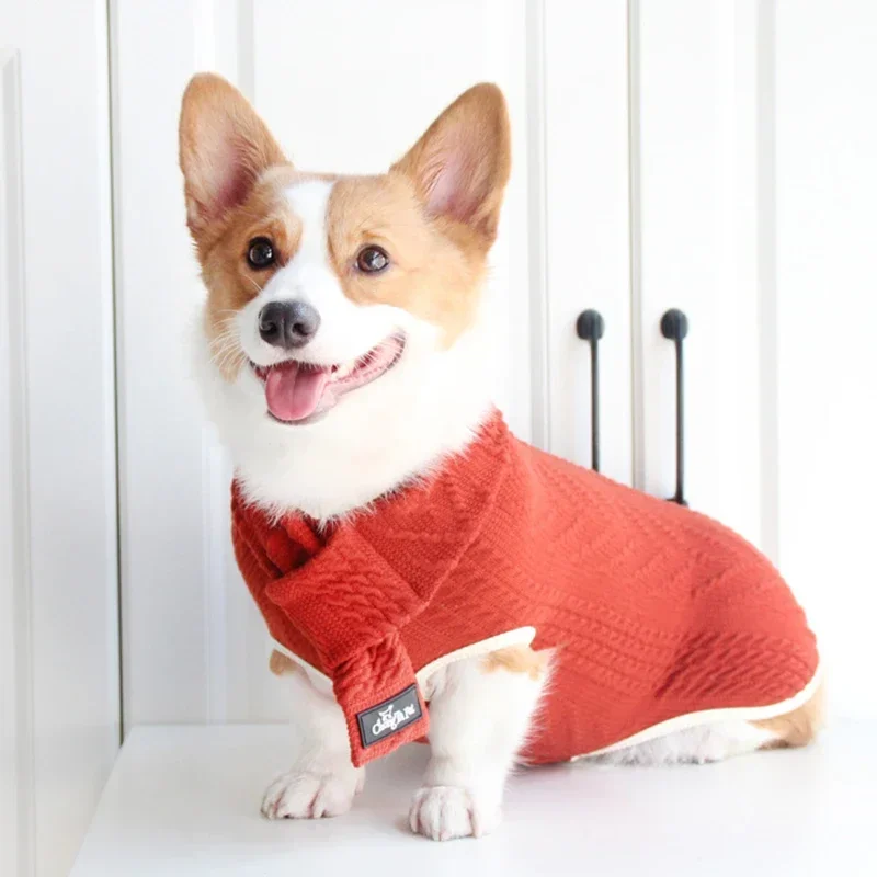 

Fashion Vintage Twist Pattern Soild Color Pet Warm Sweater Teddy Fadou Schnauzer Corgi Clothes Autumn and Winter Puppy Clothes