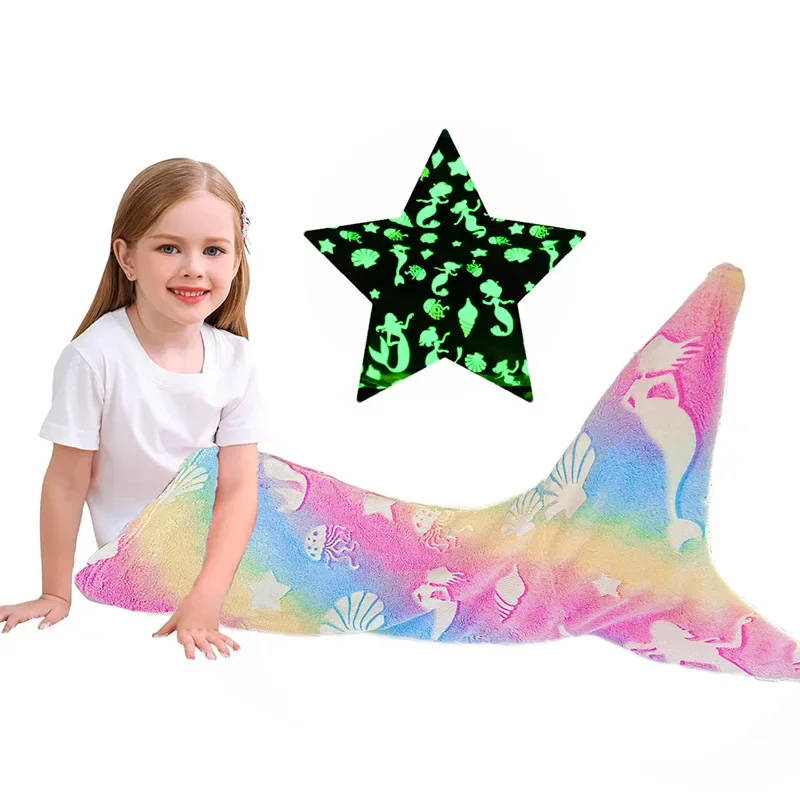 Night Light Mermaid Blanket Children's Sleeping and Nap Blanket Flannel Warm Foot Cover Children's Sleeping Bag Kids Pajamas