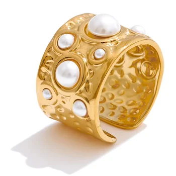 Hammered Pearl Statement Ring