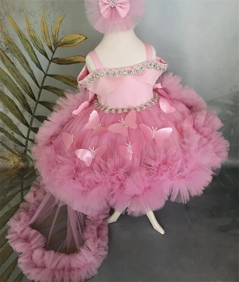 

Pink Toddler Dress Little Princess First Communion Dress Big Bow New Year Christmas Gown Girl Birthday Dress with Long Train