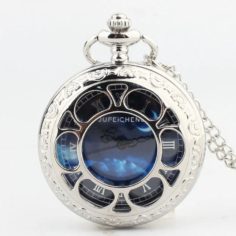 50pcs/lot New Arrival Silver Hollowed Sun Flower Quartz Pocket Watch
