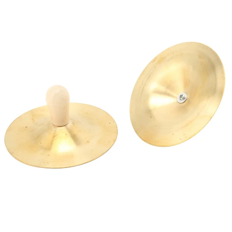 2 Pcs Kid Cymbals Copper Wood Handle Belly Dancing Hand Cymbals Percussion Instrument Toy