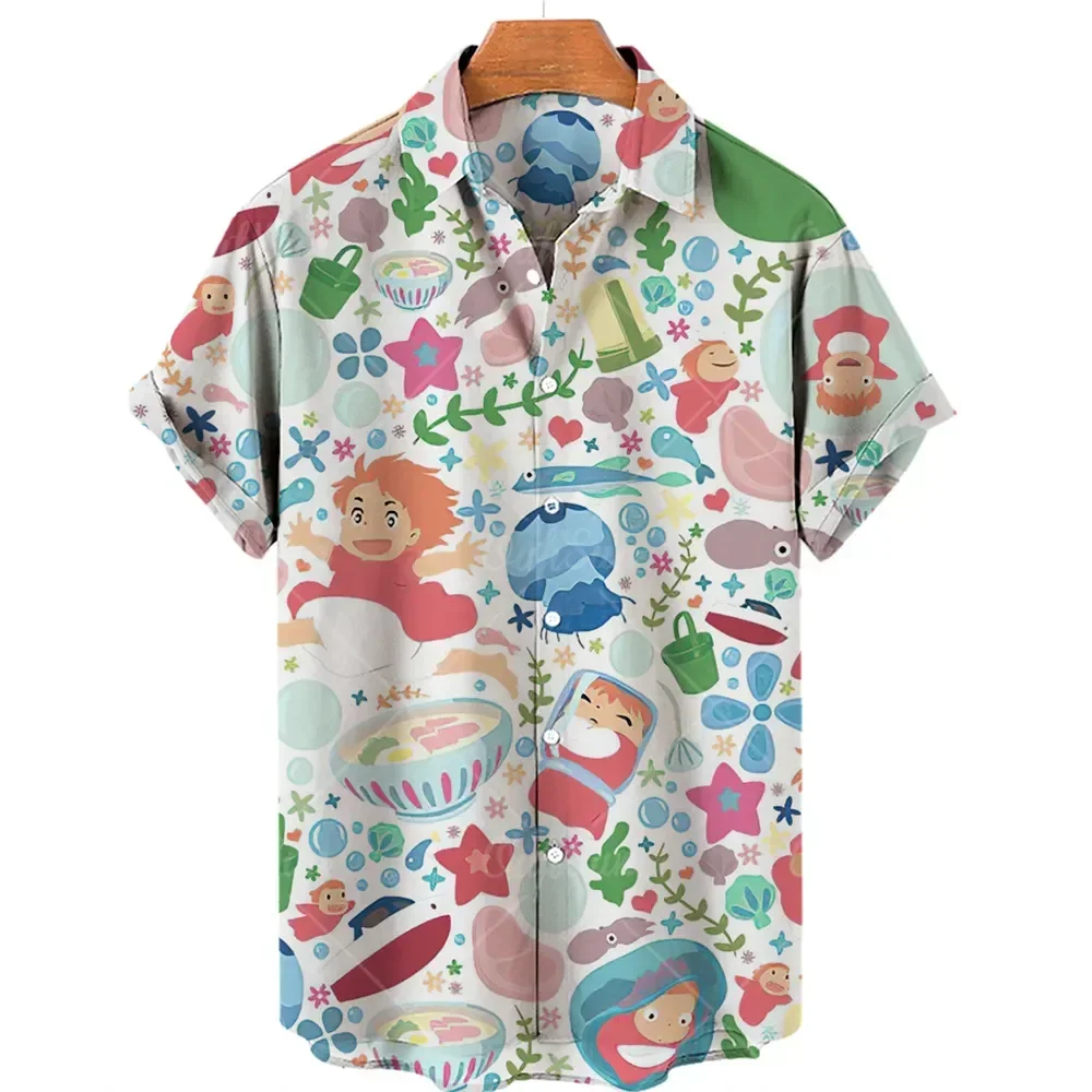 2024 Cartoon Pattern Society Oversized Hawaiian Short Sleeve Men's Printed Shirt Top Harajuku Flower Casual Retro Y2k Boy Camisa