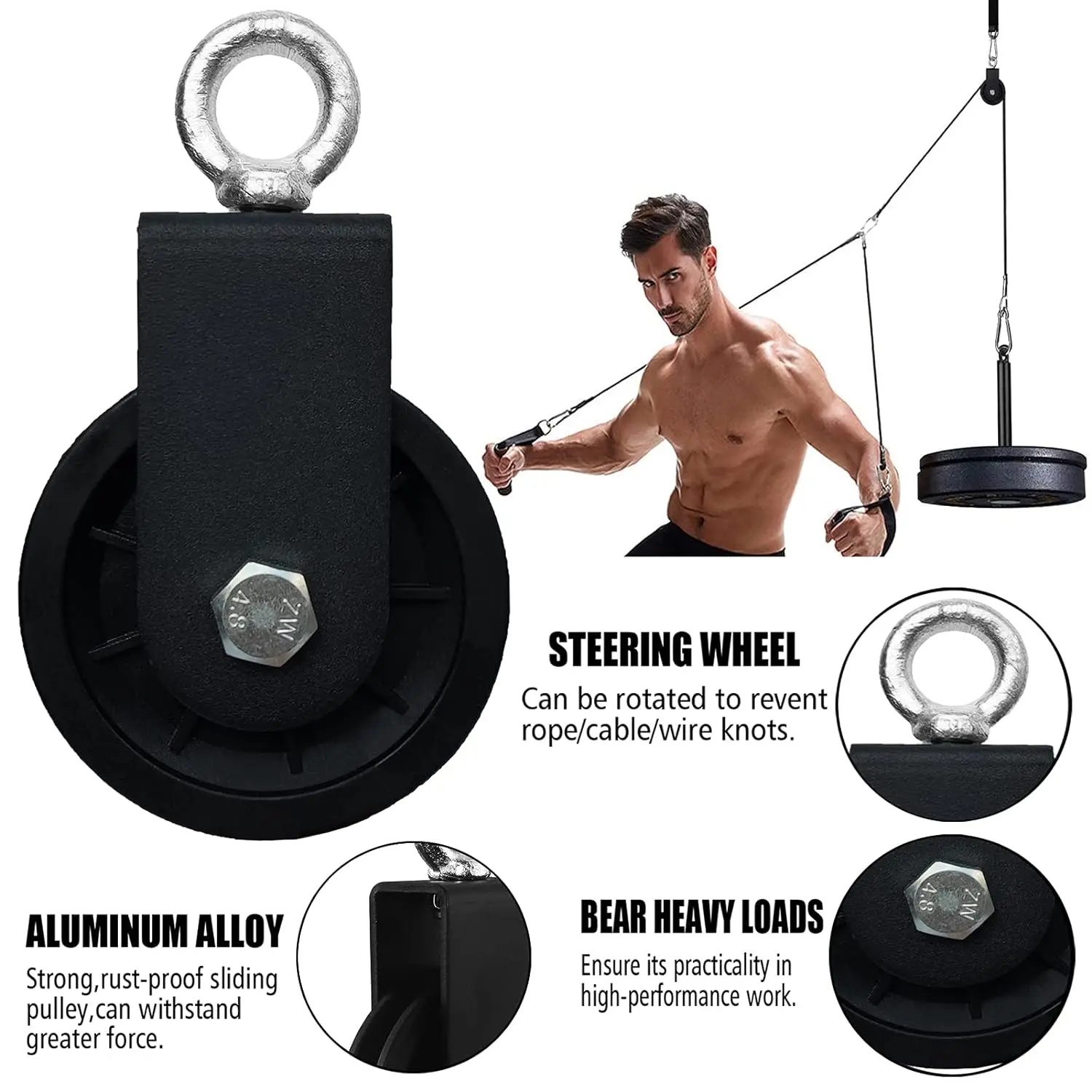 360 Degree Rotation Silent Nylon Gym Cable Pulley Hanging Straps Carabiner LAT Pulley System DIY Attachment Accessories gym accessories fitness cable pulley fitness pulley cable fitness pulley