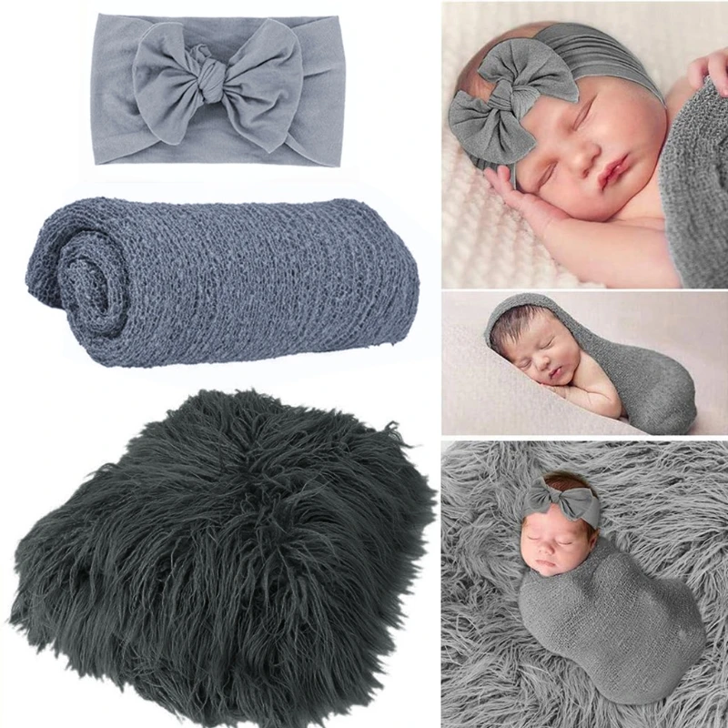

Newborn Photo Headband Wrap Blanket Girl Boy Skin-friendly Rug Photography Props 69HE
