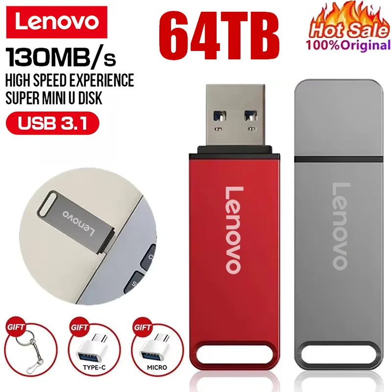 Lenovo 64 to USB 3.0 clé USB transfert haute vitesse 16 to 8 to 2 to clé USB en métal clé USB clé USB clé mémoire pour PC portable 1