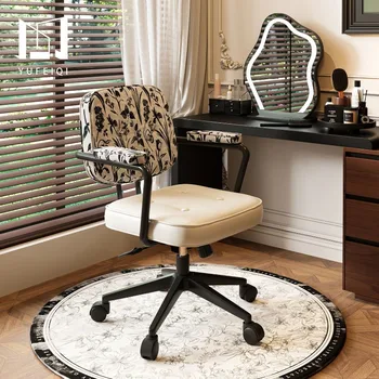 Vintage Floral Print Office Chair, Leather Seat with Metal Base, Swivel Ergonomic Desk Chair for Home Office Bedroom Furniture