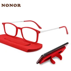 NONOR Thin Reading Glasses Phone Sticker Men Metal +100 To +300 Women Square Computer Eyeglass Anti Blue Light