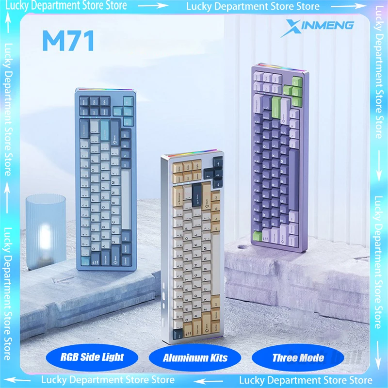 

XINMENG M71 Wireless Mechanical Keyboard RGB Side Light Aluminum Kits Three Mode Gaming Keyboard 71 Keys 4800mAh Pc Gamer Mac