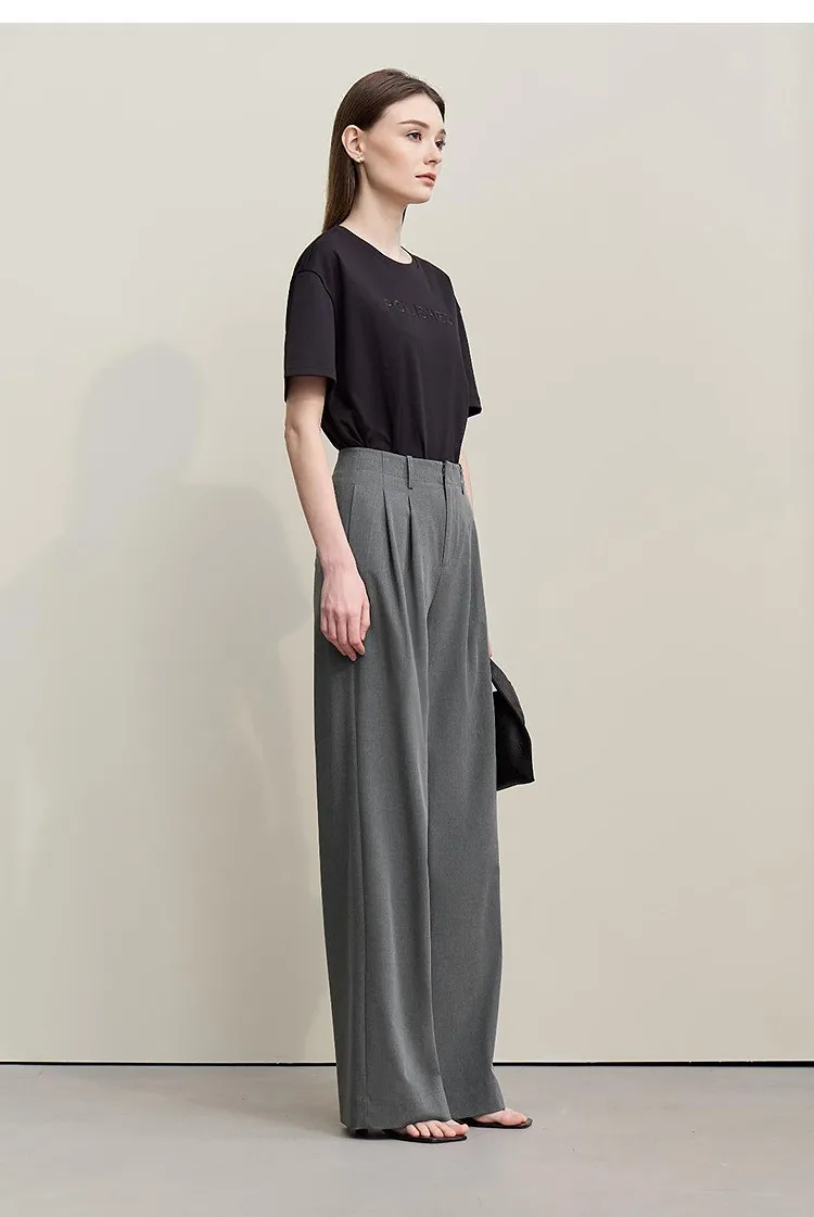 Amii Minimalism Women' S Pants 2026 Spring New Versatile Pleated Loose Wide-leg Pants Solid Color Casual Basic Trousers 12641076