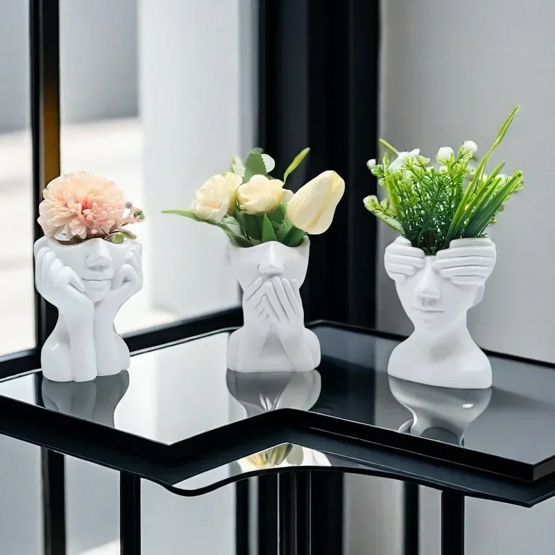 2025 New Resin Vase Nordic Human Face Flower Vases Home Decor Creatrive Art Sculpture Human Head Abstract Plant Flower Pot