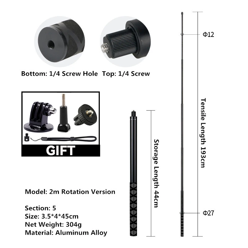 Rotating Handle Aluminum Selfie Stick with Tripod Base